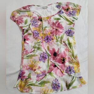 Joie Watercolor Floral Short Sleeve Tunic in Pink, Purple, Green, Yellow
